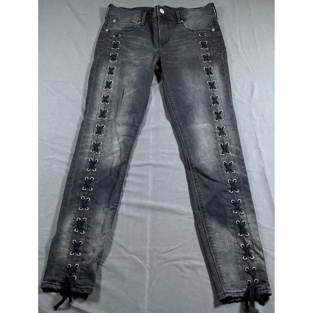 Express Ankle Legging Jeans 2R Black Lace Up Grommet Mid Rise Skinny Stretch